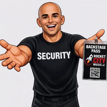 Rocket City Music security holding a backstage pass